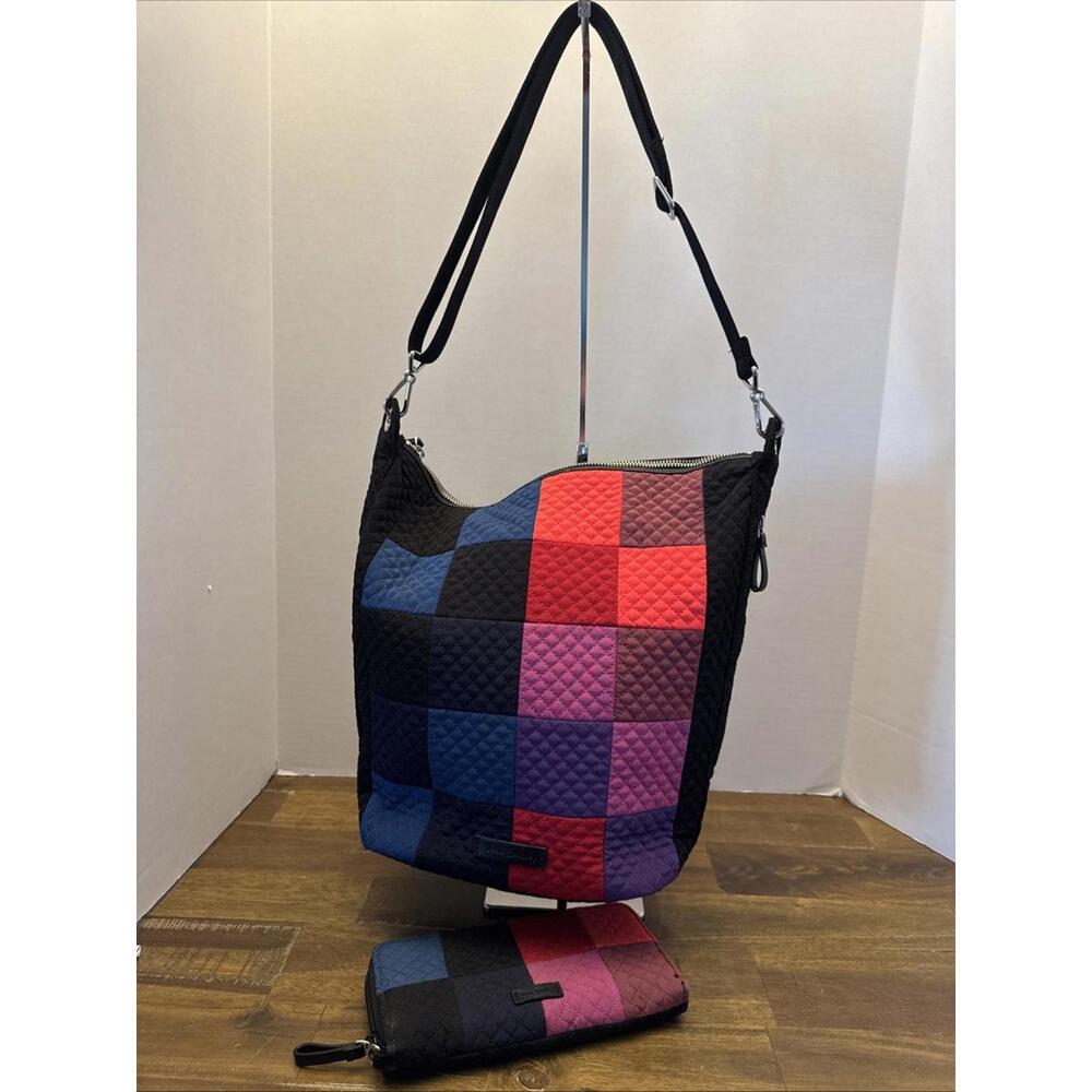 Vera Bradley Carson Hobo Shoulder Bag & Wallet Winter Patchwork Black